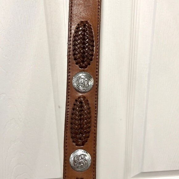 Men’s brown leather and silver color western style belt - Picture 5 of 7